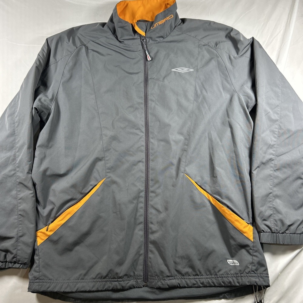 Umbro Vintage Mens Jacket Full Zip Windbreaker Gray Lightweight Logo Y2K L